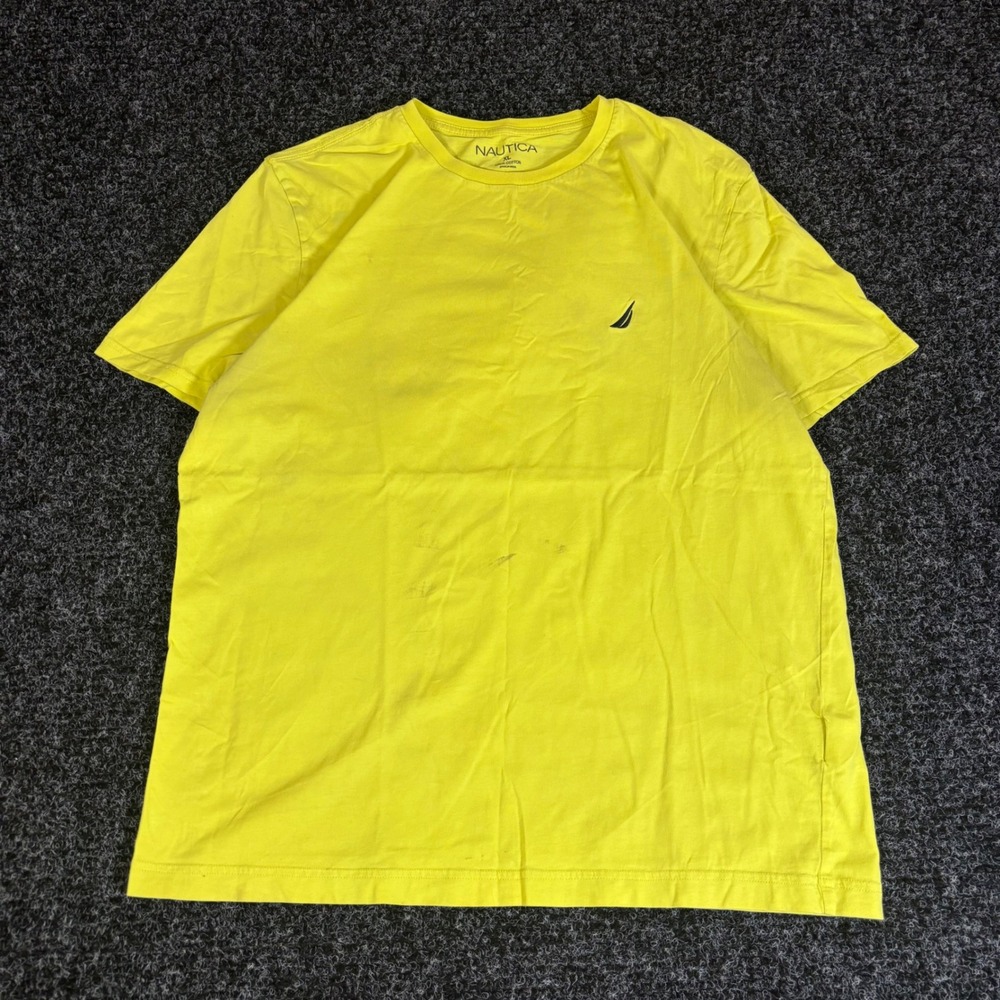 Nautica Mens XL Yellow Cotton Short Sleeve Crew Neck Logo T-Shirt